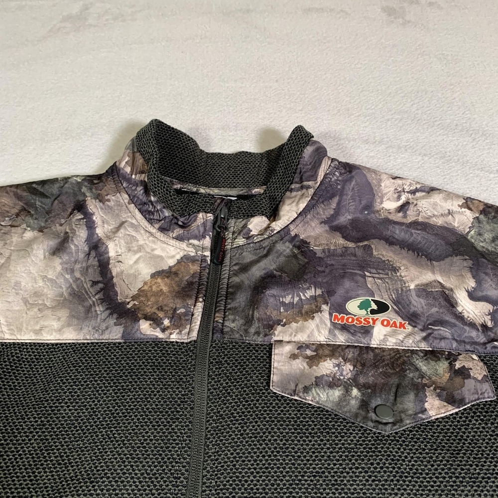 Mossy Oak Sweatshirt Mens XL Gray‎ Green Mock Neck 1/4 Zip Fleece Camo Pullover - Picture 2 of 12